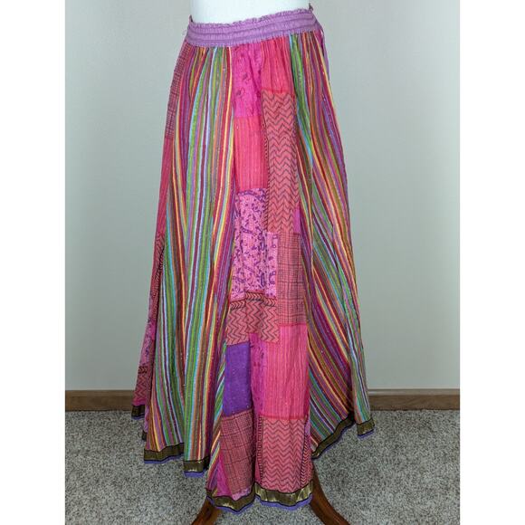 Anu by Natural Maxi Skirt 100% Cotton Rainbow Elastic Waist Boho Gypsy Small - Picture 5 of 12